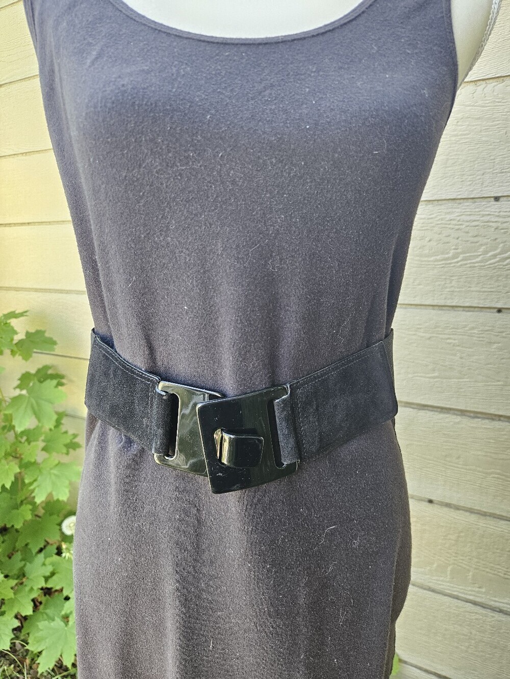 Carlisle wide black waist belt elastic and suede size 6